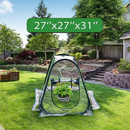 Mini Pop Up Greenhouse; 27"x27"x31"; Indoor/Outdoor; PVC/Steel; Zipper Closure; Green