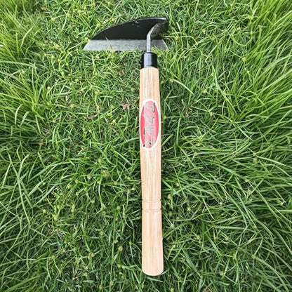 Japanese Garden Hand Hoe Sickle, Hand Weed Puller with Replacement Wooden Handle, Gardening Sickle for DIY Yard Work (Right-Handed)
