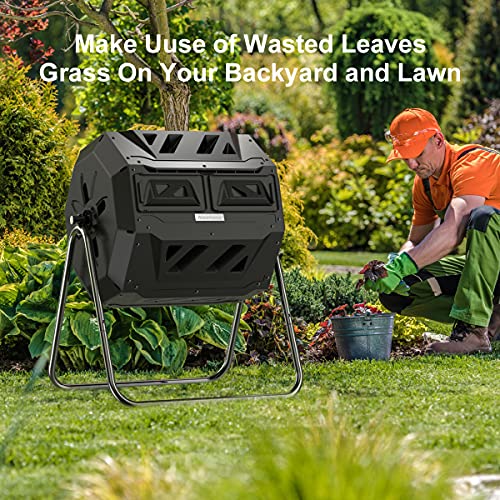 Compost Tumbler Bin Composter Dual Chamber 43 Gallon (Bundled with Pearson's Gardening Gloves) - color: Black