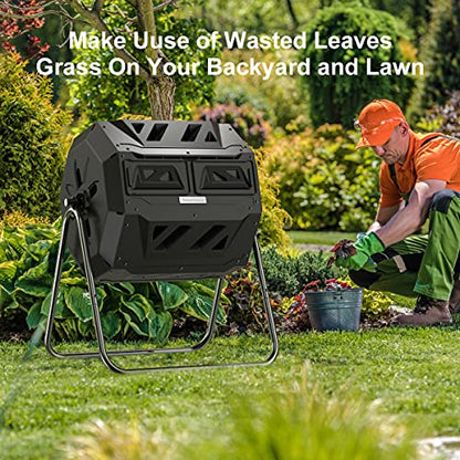 Compost Tumbler Bin Composter Dual Chamber 43 Gallon (Bundled with Pearson's Gardening Gloves) - color: Black