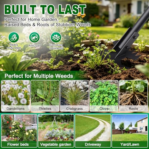 Scuffle Hoe for Weeding - 48" Adjustable Long Handle Action Hoe, Heavy Duty 2-in-1 Push Pull Garden Hoe with Sharp Serrated Blade for Flower Beds, Lawn, Yard and Sidewalks