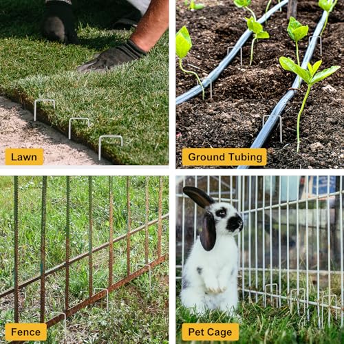 HongWay 240 Pack Landscape Staples 4 Inch, Galvanized Garden Stakes - size: 4 Inch