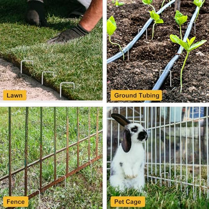 HongWay 240 Pack Landscape Staples 4 Inch, Galvanized Garden Stakes - size: 4 Inch