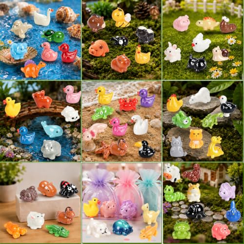 70 Pcs Mini Resin Animals and Ducks Bulk, 70 Different Tiny Animal Figurines to Hide, Miniature Resin Animal Figures for Fairy Garden, Dollhouse Decor, Crafts, Party Favors, Sensory Bin Toys