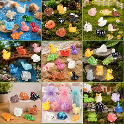 70 Pcs Mini Resin Animals and Ducks Bulk, 70 Different Tiny Animal Figurines to Hide, Miniature Resin Animal Figures for Fairy Garden, Dollhouse Decor, Crafts, Party Favors, Sensory Bin Toys