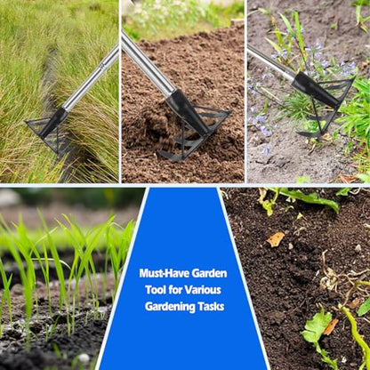 Small Garden Rake Hand Weed Remover Long Handle Tilling Soil Tool