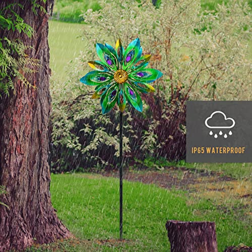 13" Metal Peacock Wind Spinner, Large Wind Sculptures Outdoor - color: C-2 Layer(13")