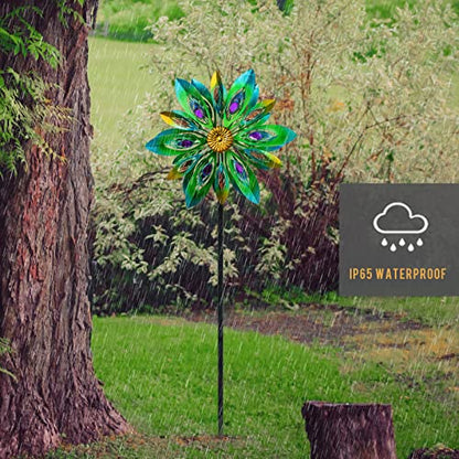 13" Metal Peacock Wind Spinner, Large Wind Sculptures Outdoor - color: C-2 Layer(13")
