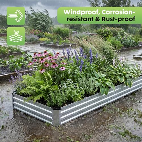 DUMOS Galvanized Raised Garden Bed Outdoor, Planter Box, 8x4x1ft - color: Silver, size: 8×4×1ft