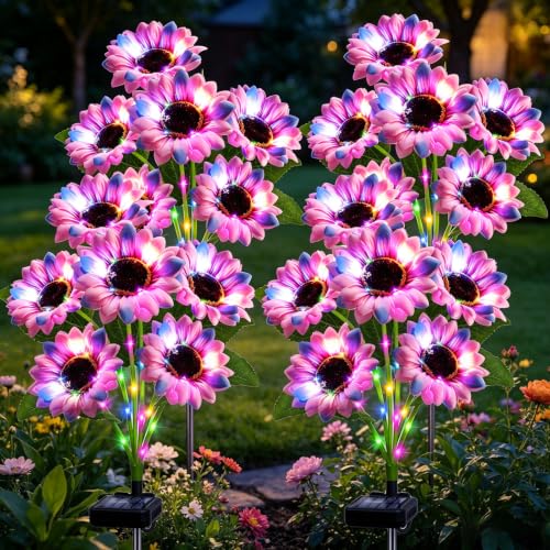Solar Sunflower Lights Outdoor Garden Decor, 4 Pack Solar Multicolor Flowers Lights with 24 Sunflowers, Waterproof Fall Decor Stake Decorative Light Auto ON/Off for Garden Yard Patio, Gift for Women - color: Multicolor, size: 6 in 1 Sunflower-4 Pack