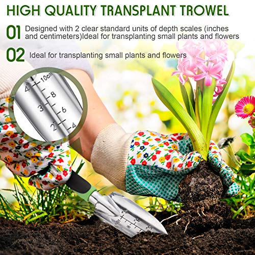 Honoson Garden Hand Trowel Transplant Trowel with Measurements Aluminum Alloy Planting Tools with Rubber Handle Small Gardening Hand Tools Shovels for Gardening Cultivating Transplanting Supplies - color: Green