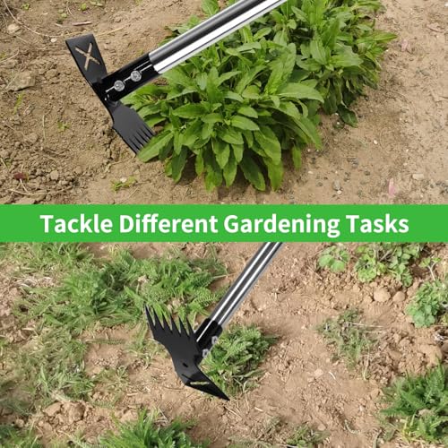 3-in-1 Weed Puller Tool, Crack Weeder Surface Brush & Hoe Adjustable 16-63"