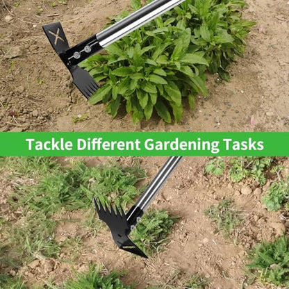 3-in-1 Weed Puller Tool, Crack Weeder Surface Brush & Hoe Adjustable 16-63"