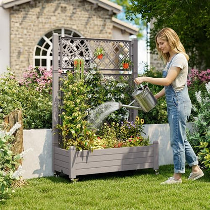 Trellis Raised Garden Bed, Self-Watering Planter Box, Gary - color: Gray, size: 61.2" H