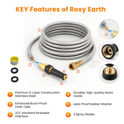 Rosy Earth Metal Garden Hose 25 FT - 304 Stainless Steel Water Hose - size: 25FT