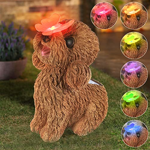 Dog Statues Outdoor Decor, Solar Lights Outdoor Statue Garden Decorations - color: Teddy