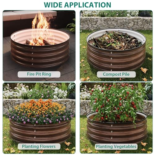 4×4×2ft Round Galvanized Raised Garden Bed – Metal Planter Box Kit with Rust & Corrosion Protection, Safe Rubber Edge, Open Bottom Design – Easy Assembly for Vegetables, Flowers, Fruits