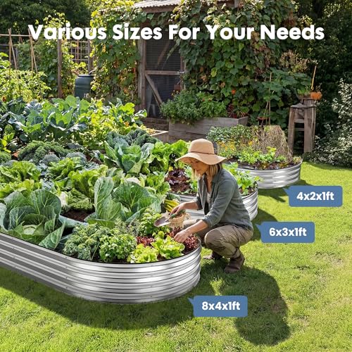 DUMOS Galvanized Raised Garden Bed, Outdoor Planter Box, 6x3x1ft - color: Silver (Oval), size: 6×3×1ft