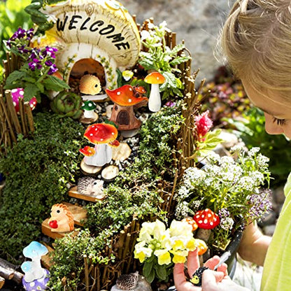 Woanger 30 Pcs Fairy Garden Accessories Hedgehog Mushroom Figurines, Vivid - style: Vivid