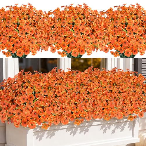 AmyHomie 20 PCS Artificial Fall Flowers for Outdoors, Orange Fake Mums - color: Pure Fall Orange, size: 20