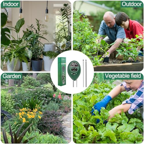 Soil Moisture Meter PH Tester: 3-in-1 Soil Test Kit Plant Water Meter - color: Green-1PC