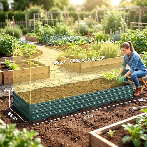 Outsunny 8' x 3' x 1' Galvanized Raised Garden Bed, Green - color: Green