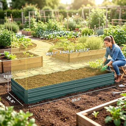 Outsunny 8' x 3' x 1' Galvanized Raised Garden Bed, Green - color: Green