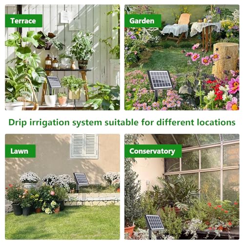 49FT Solar Drip Irrigation System Kit, Auto Watering for 15 Pots - size: 49FT Irrigation System-15 Pot