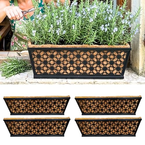 LaLaGreen Wall Planter for Plants (16 in, 4 Pack) Black Fence Window Box - size: 16" (41cm) x 4 pack