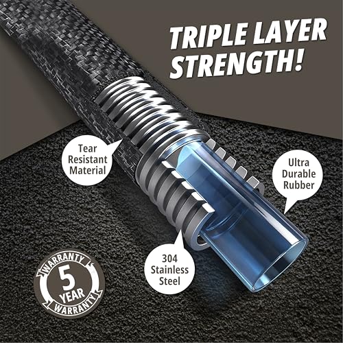Hydrosteel PRO 100 Ft Heavy Duty Metal Garden Hose with Nozzle, Water Hose Made from 304 Stainless Steel, Flexible, Lightweight, Brass Crush Resistant Fittings, Kink Free, 5/8” Diameter, 600 PSI - size: 100 Feet