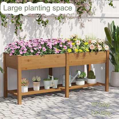 GHWIE Raised Garden Bed with Shelf,Elevated Wooden Planter Box with Legs,Garden Planter for Backyard, Patio, Balcony - color: Brown, size: 72*24*30.7in