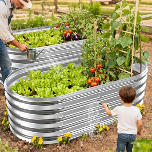 17" Tall Oval-Shaped / Elliptic Metal Raised Garden Bed Outdoor Silver - color: Silver, size: 48X24X16.5 Inches