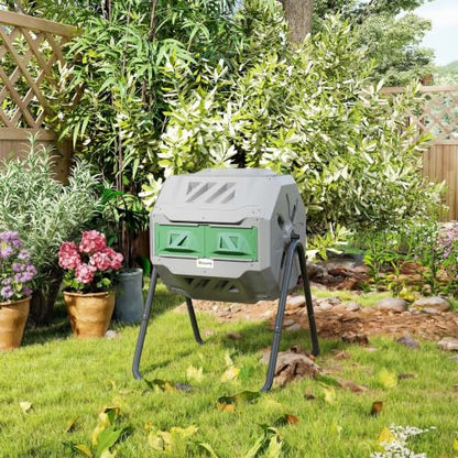 Outsunny Tumbling Compost Bin 360° Dual Chamber 43 Gallon, Light Gray - color: Light Gray