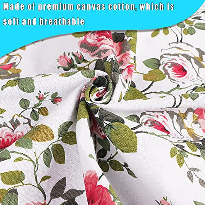 LOLOMLO Oversize Canvas Cotton Apron, Extra Large Aprons with Long Strap, Adjustable Neck Tear Resistant Plus Size aprons - color: Roses on White Canvas