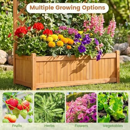 HAPPYGRILL 71" Raised Garden Bed with Trellis & Garden Box - size: 36” x 18” x 71”