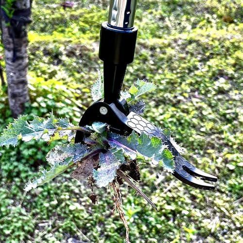 Weed Puller Tool, Metal Stand Up Weed Puller Tool with Long Handle, 4 Claw Steel Head Weeder Tool with 4-Sectioal Pole Design, Garden Hand Weeding Tool, Smoothly Remove Weeds Without Kneeling (Black)