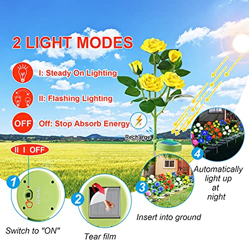 Solar Flower Lights Outdoor Waterproof LED Garden Stake 2 Pack - color: Yellow, size: 2 Pack