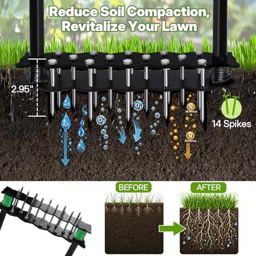 Heavy Duty 35" Manual Aerator Lawn Tool with T-Handle & 14 Spikes