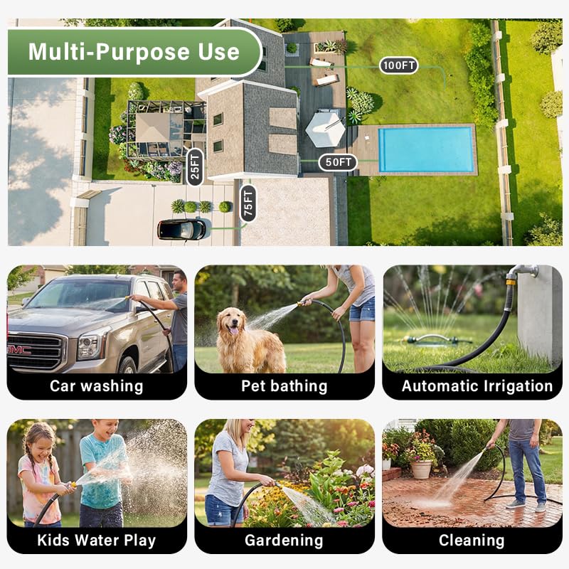 Garden Hose 5/8"x 50ft 4-Layer Heavy Duty Water Hose 800 Burst PSI Black - size: 50ft