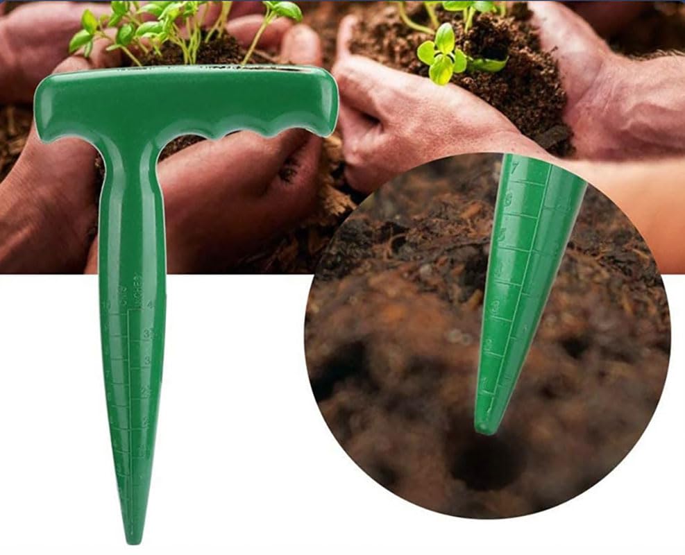 Seed Planter Tool, 6.9 Inch Green Plastic Dibber for Sowing Seeds, Planting Bulbs, Digging with Handle