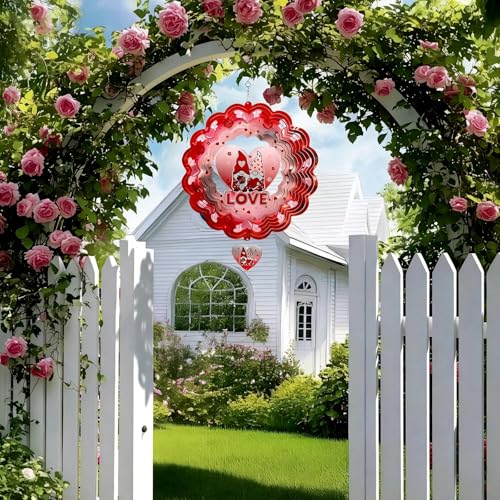 Gnome Wind Spinners Outdoor Hanging, 3D Heart Love Kinetic Art - color: Gnome