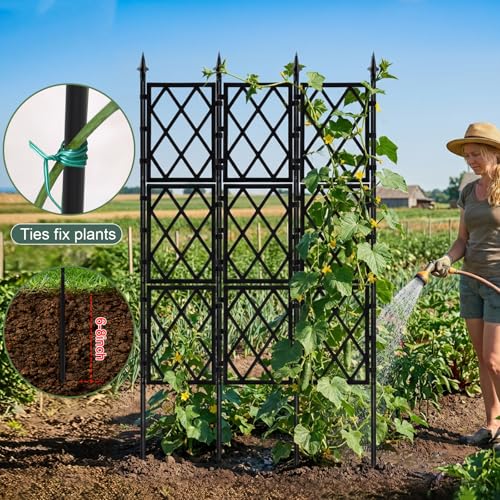 63 Inch Garden Trellis Support Fence Metal Lattice Climbing Frame Black - color: Black