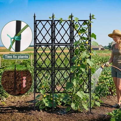 63 Inch Garden Trellis Support Fence Metal Lattice Climbing Frame Black - color: Black