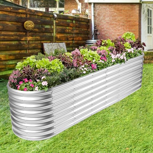 Land Guard 8×2×2ft Galvanized Raised Garden Bed Kit, Raised Garden Boxes Outdoor, Oval Metal Raised Garden Beds for Vegetables, Silver - color: Silver