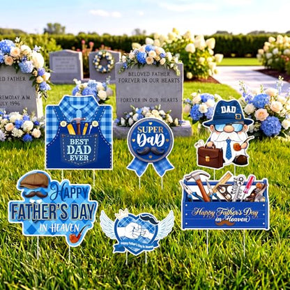 Sieral 6 Pcs Father Day Cemetery Sign, Birthday Grave Decor Waterproof - style: Father Day