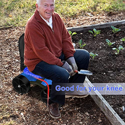 i Cover Garden Cart Rolling Stool with Four Wheels and Tool Bag, Stable Workseat Sturdy Carts Adjustable Seat Height and Direction, Gardening Helper, Blue - size: 4 Wheels