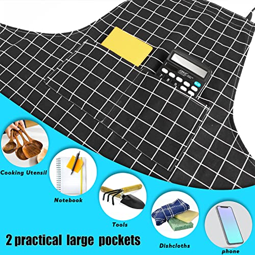 LOLOMLO Oversize Canvas Cotton Apron, Extra Large Aprons with Long Strap, Adjustable Neck Tear Resistant Plus Size aprons - color: Black Check