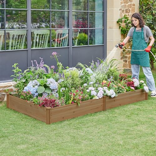 Yaheetech Wooden Raised Garden Bed Outdoor Planter Box, Dark Brown - color: Dark Brown, size: 8ft x 4ft