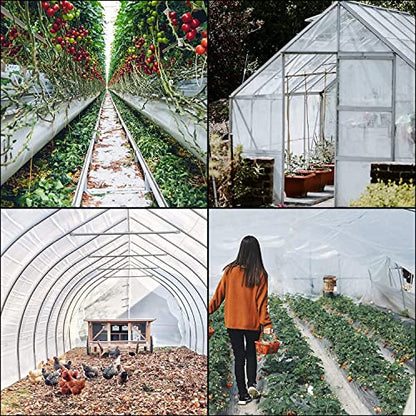 VEVOR Greenhouse Plastic Sheeting 24 x 50 ft, 6 Mil Thickness UV Resistant Clear Polyethylene Film, Hoop Green House Cover for Farms, Agriculture, Garden - size: 24 x 50 ft
