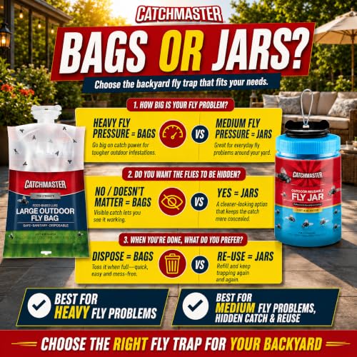 Catchmaster Disposable Outdoor Fly Trap, 2 Hanging Bags with Lure
